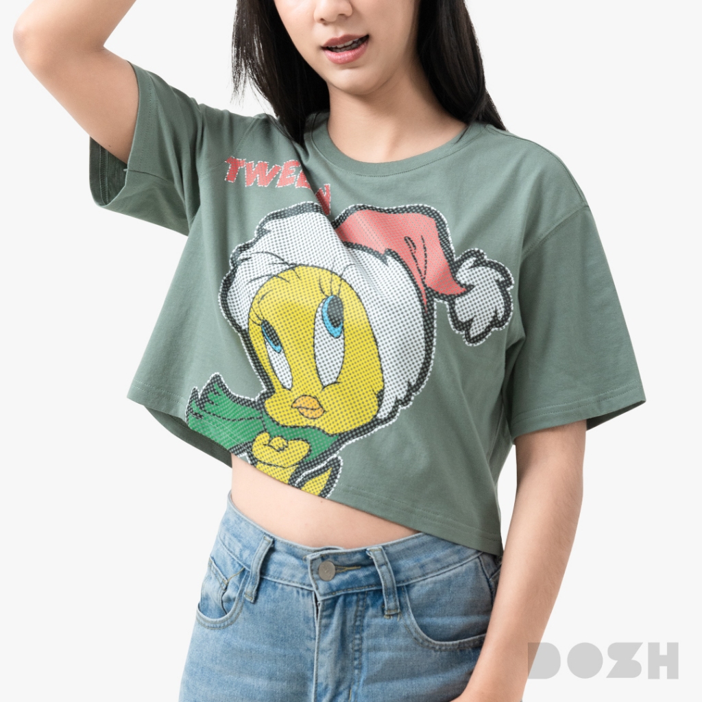 DOSH WOMEN'S CROPPED T-SHIRTS LOONEY TUNES เสื้อยืดครอปผู้หญิง DLTWT1018-GR(XS/S,M/L)