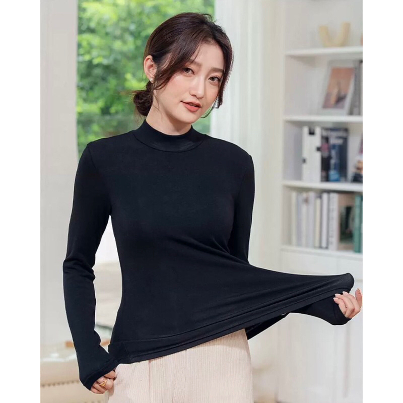 เสื้อคอเต่าแขนยาว ผ้าเรย่อนนิ่ม ใส่สบาย ผ้าเย็น ยืดหยุ่นดี (พร้อมส่ง) F/XL