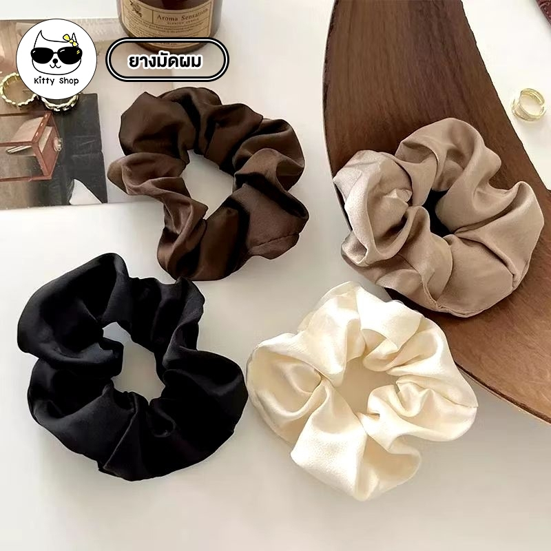 (พร้อมส่งในไทย) ยางรัดผม ซาติน สวย ยางรัดผมโดนัท สีพื้น ไซส์ 6 CM