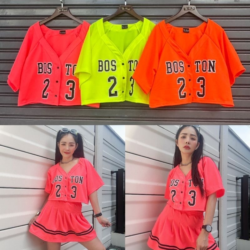 เสื้อเบสบอลสั้นสกรีนลาย BOSTON23