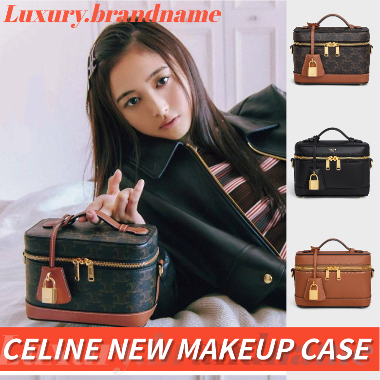 เซลีน ✨Celine กระเป๋า CELINE VANITY ผ้าแคนวาสลายทรียงฟ์และหนังลูกวัว✨กระเป๋าถือ กระเป๋าสะพายข้าง