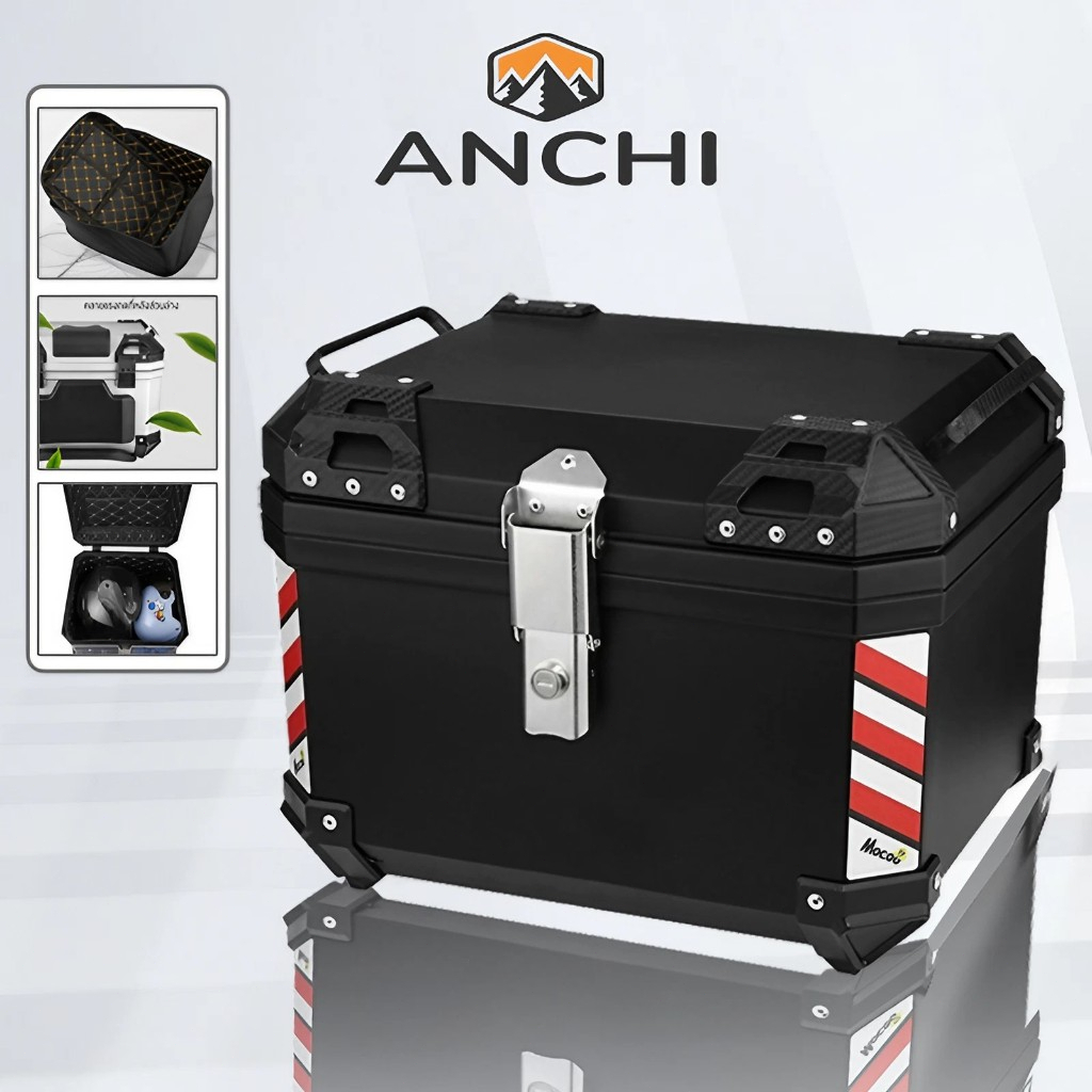 ANCHI กล่องหลังรถมอเตอร์ไซค์ กล่องท้ายมอไซ 45L ABS วัสดุ/วัสดุอะลูมิเนียม มีแถบสะท้อนแส พร้อมอุปกรณ์ถาดติดตั้ง