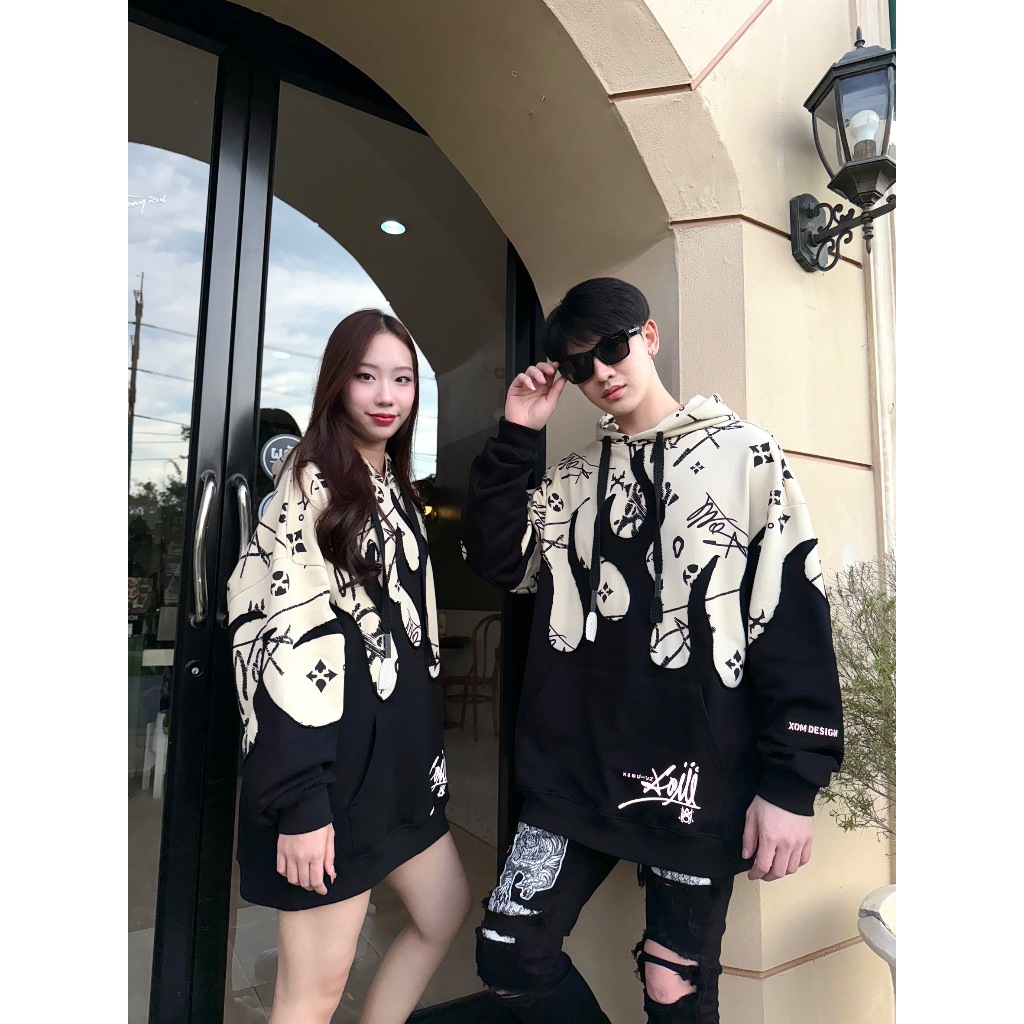 XOM507 เสื้อฮู้ดดี้ เสื้อฮู้ดลายไฟ งานเย็บขึ้นแบบด้วยมือ