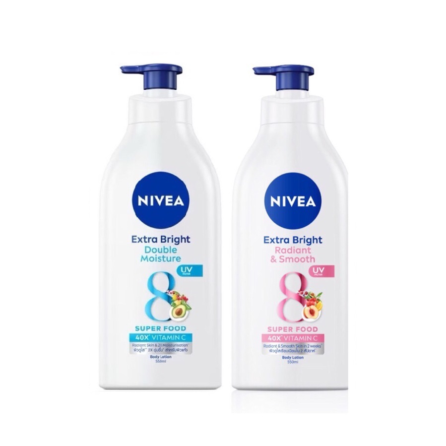 Nivea นีเวีย เอ็กซ์ตร้า ไบรท์ บอดี้โลชั่น 8 ซูเปอร์ฟู้ด 40x วิตามิน ขนาด 380 มล.