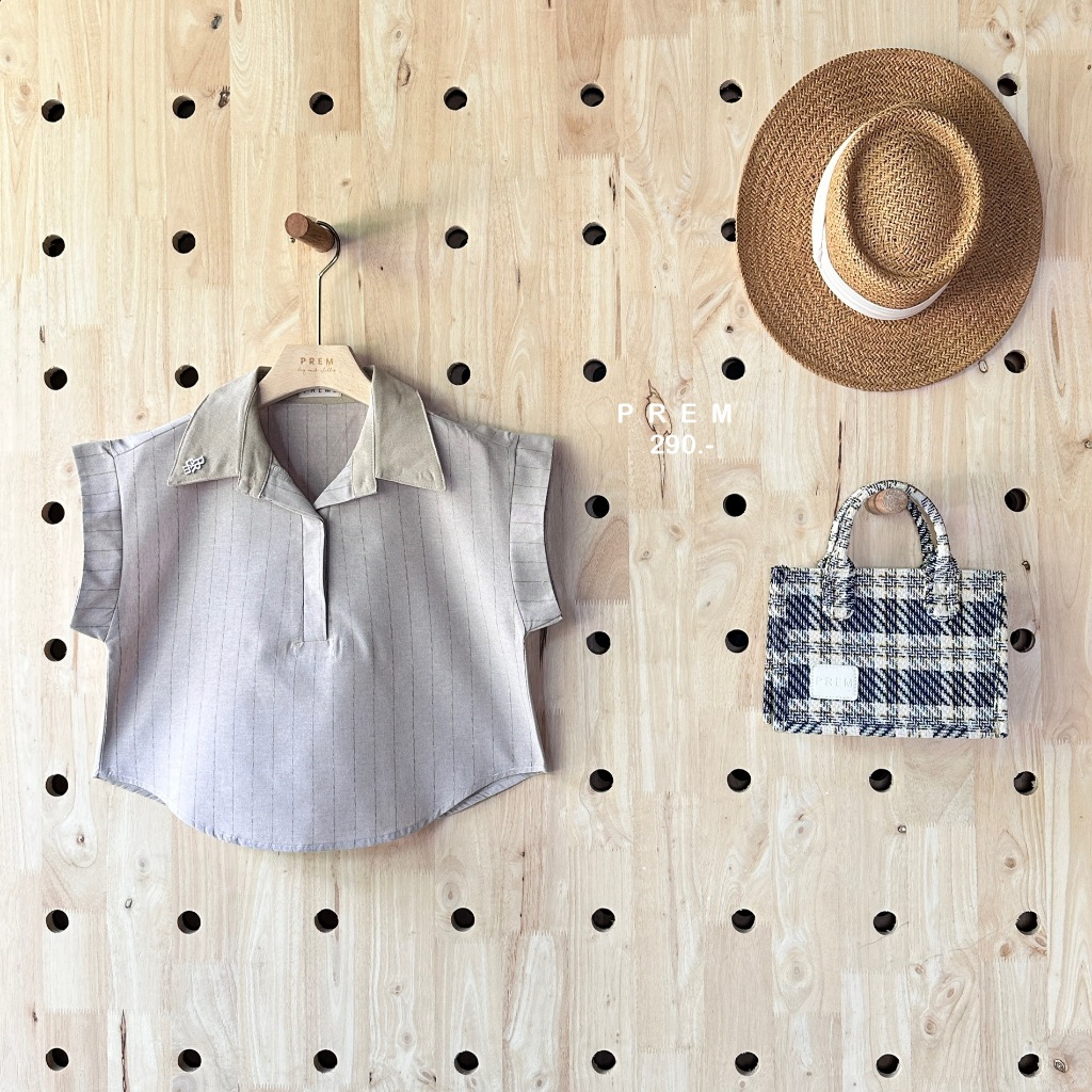 🥨🪭 #344 เสื้อมัสตาร์ด  คอปกลายตรง ติดโลโก้อะไหล่ทอง #344🥨🪭