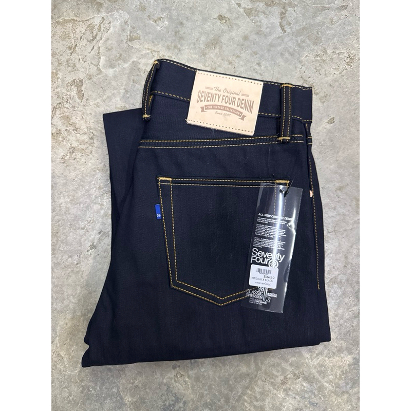 SeventyFourDenim สีindigo x Black 15Oz กระบอกใหญ่ริมแดง ยีนส์ไทยลิขสิทธิ์แท้