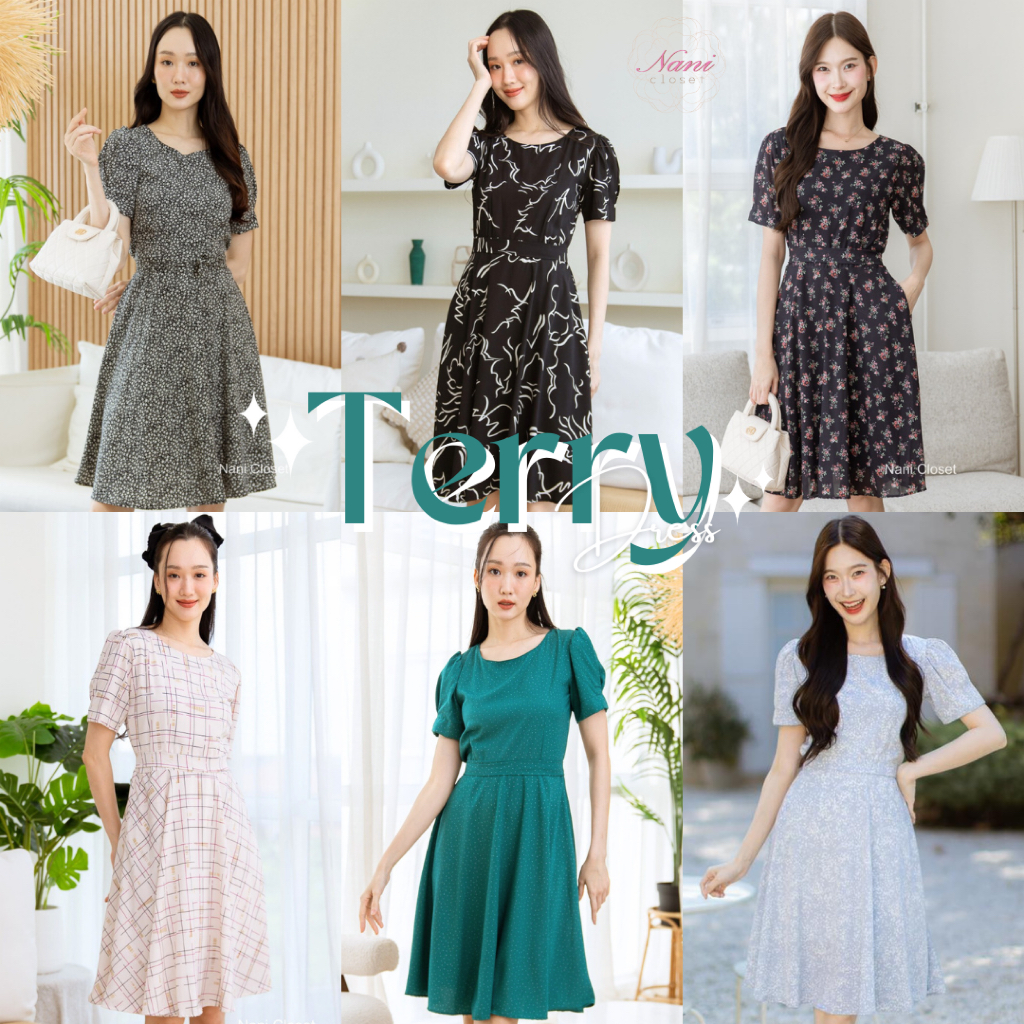 Terry Dress ผ้าทอเกาหลีเนื้อนิ่มละมุนมาก กระโปรงครึ่งวงกลมพริ้วใส่มาสวยฉ่ำ ใส่ทำงาน ออกงานได้หมดค่า