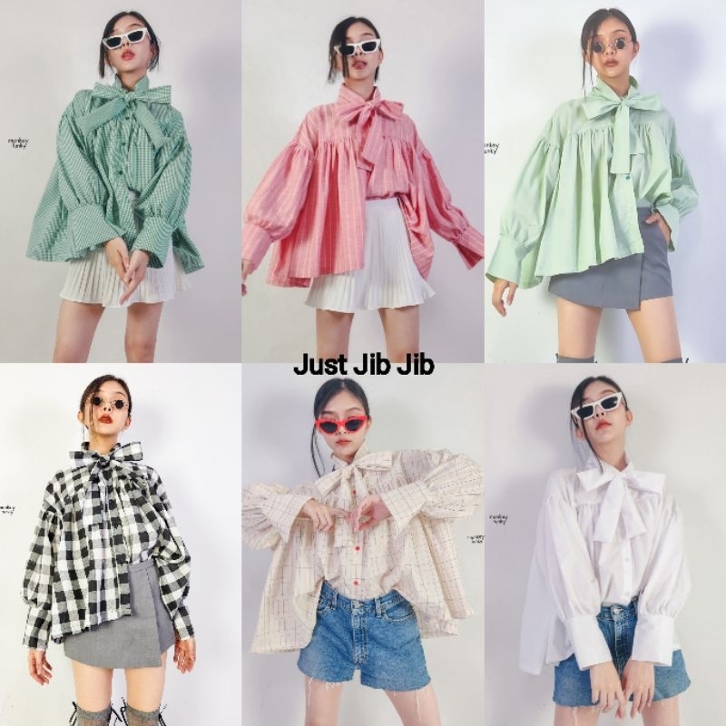 เสื้อเชิ้ต แขนยาว oversize ผูกโบว์