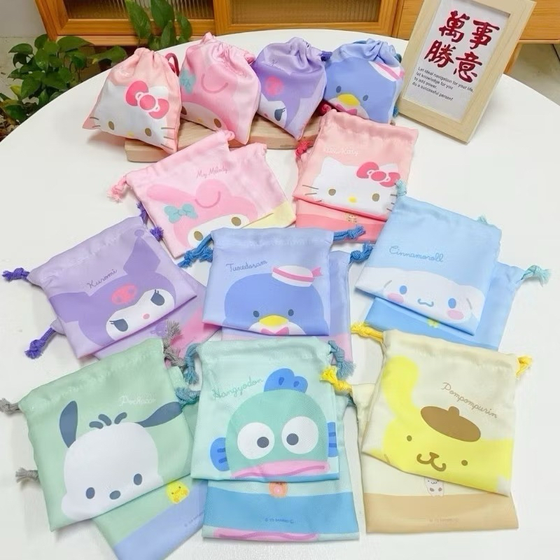 ถุงผ้าหูรูด กระเป๋าผ้าหูรูด ลายการ์ตูน Sanrio 🎀 พร้อมส่งไทย