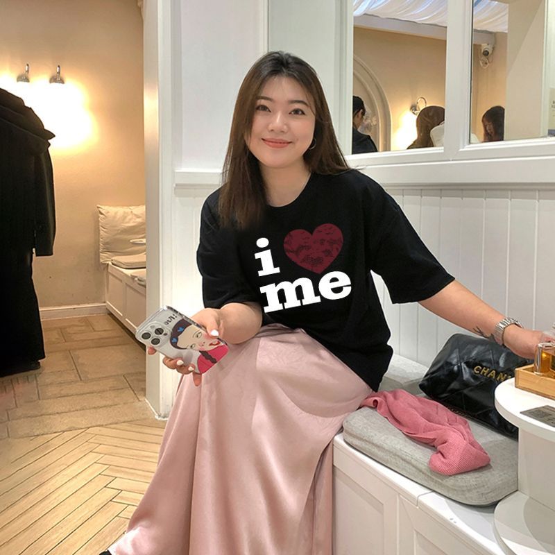 TeddyTee เสื้อยืด oversize สาวอวบ พลัสไซส์ สกรีนลาย I LOVE ME ผ้าคอตตอน100% ใส่สบาย สไตล์เกาหลี มินิมอล น่ารักมาก