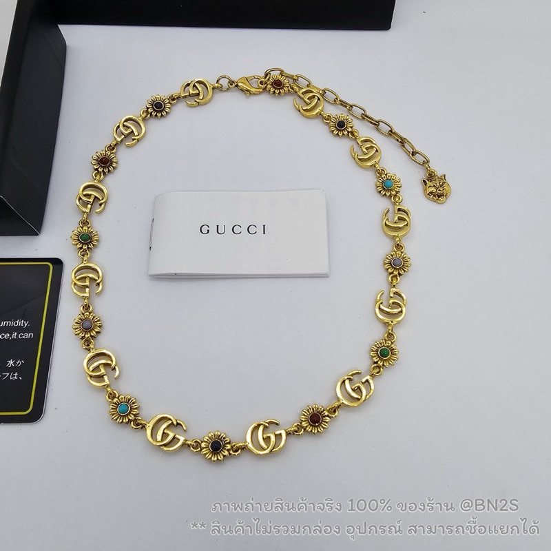 Interlocking G Flower Necklace สร้อยคอกุชชี่ GG อะไหล่ทองรมสีดำ สลับโลโก้ ดอกทานตะวัน งานสวยระดับไฮเอน ความยาว 40 ซม.