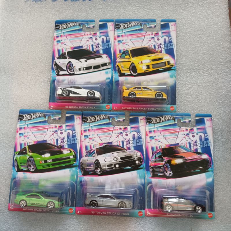 Hotwheels , nissan 180sx , mitsubishi , nissan 300zx , toyota celica , honda civic eg