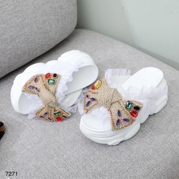 7271 #รองเท้าส้นเตารีดพื้นหมี น้องน่ารักมาก ส้นสูง 3.5 นิ้ว