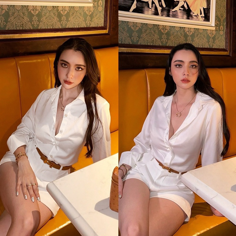 White Silk Shirt Top
