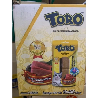 Toro Toro โทโร โทโร่ ขนมแมวปลาชิ้น ไก่ชิ้น ขนาด 30 กรัม [ยกกล่อง 12 ชิ้น]