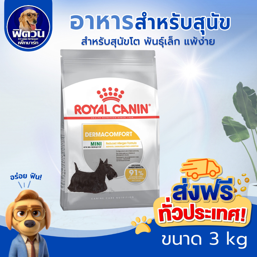 ROYAL CANIN DERMACOMFORT,MINI สุนัขพันธุ์เล็ก10เดือนขึ้นไป ลดผิวหนังคัน 3 กิโลกรัม{อาหารสุนัขเม็ด}