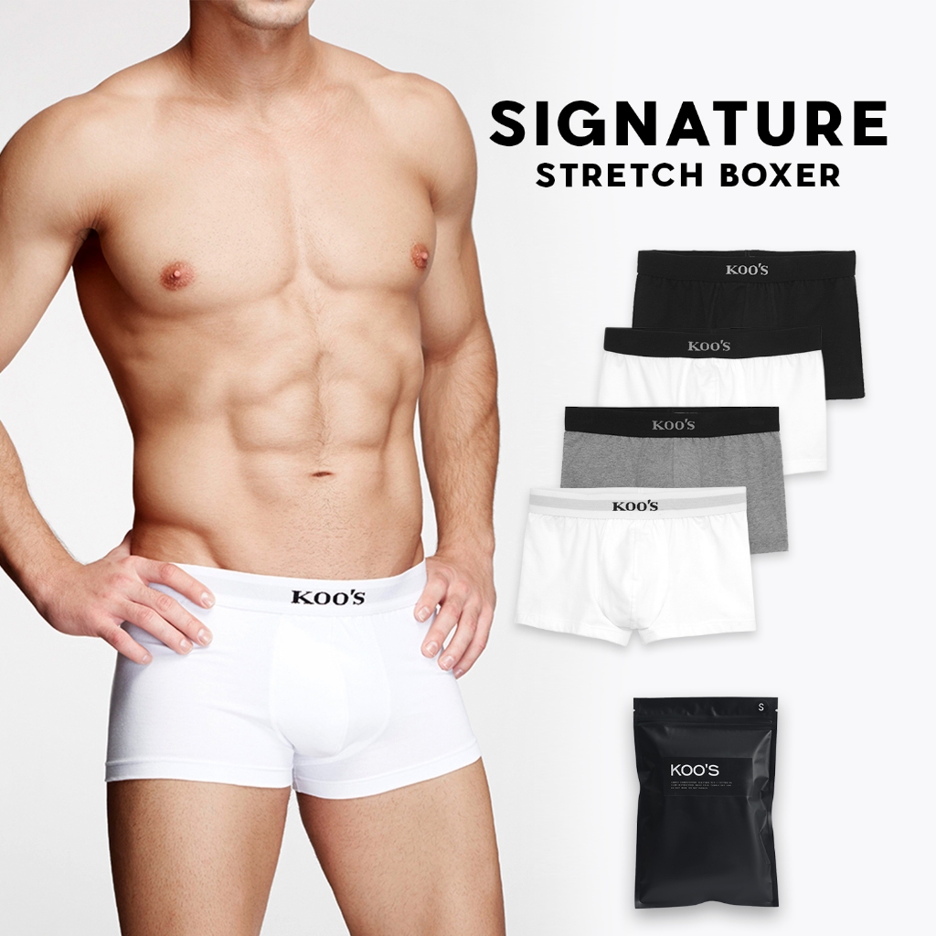 กางเกงในชาย บ๊อกเซอร์ KOO'S Boxer Brief รุ่น Signature *Men's Underwear Stretch Cotton รับประกันคุณภาพยางเอว*