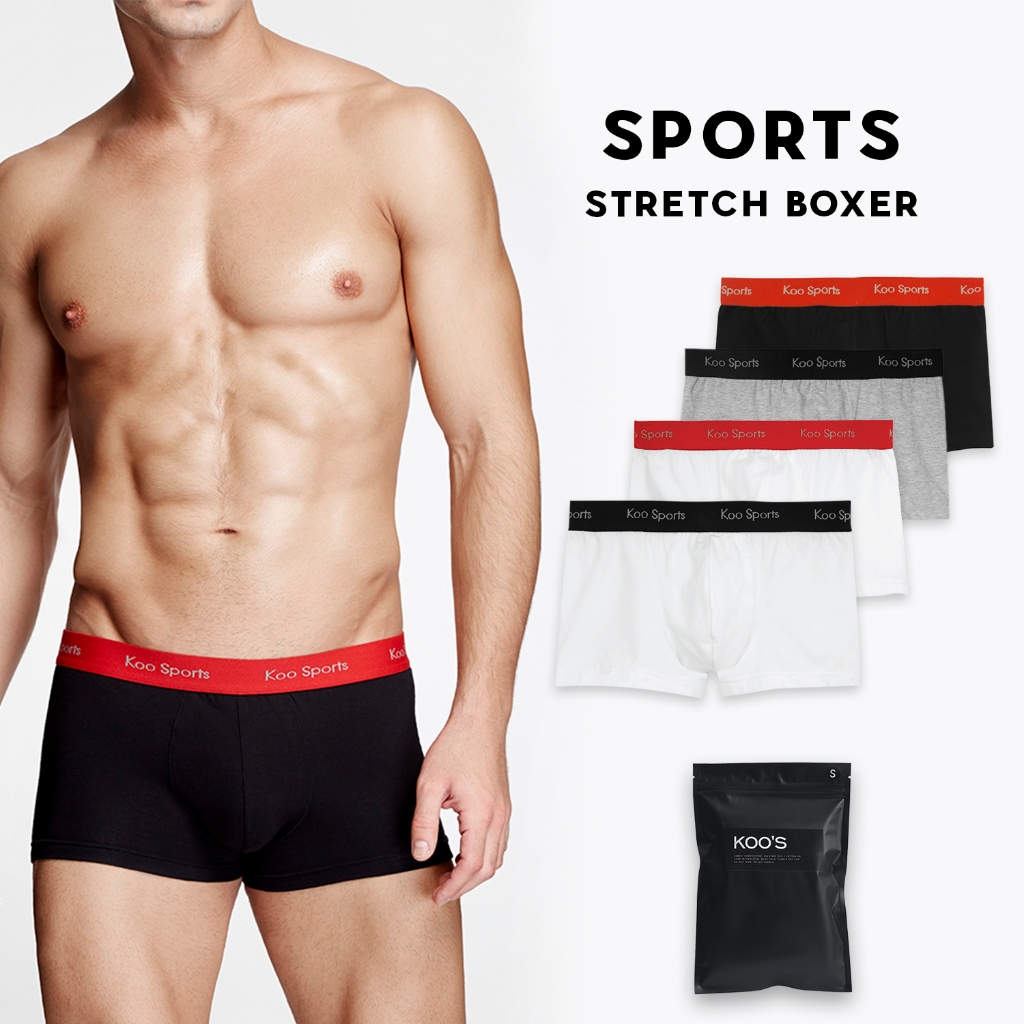 กางเกงชั้นในชาย บ๊อกเซอร์ ยางโชว์ KOO'S Men's Boxer รุ่น Sports *Stretch Cotton รับประกันยางเอวคุณภาพ ไม่ระคายเคือง*
