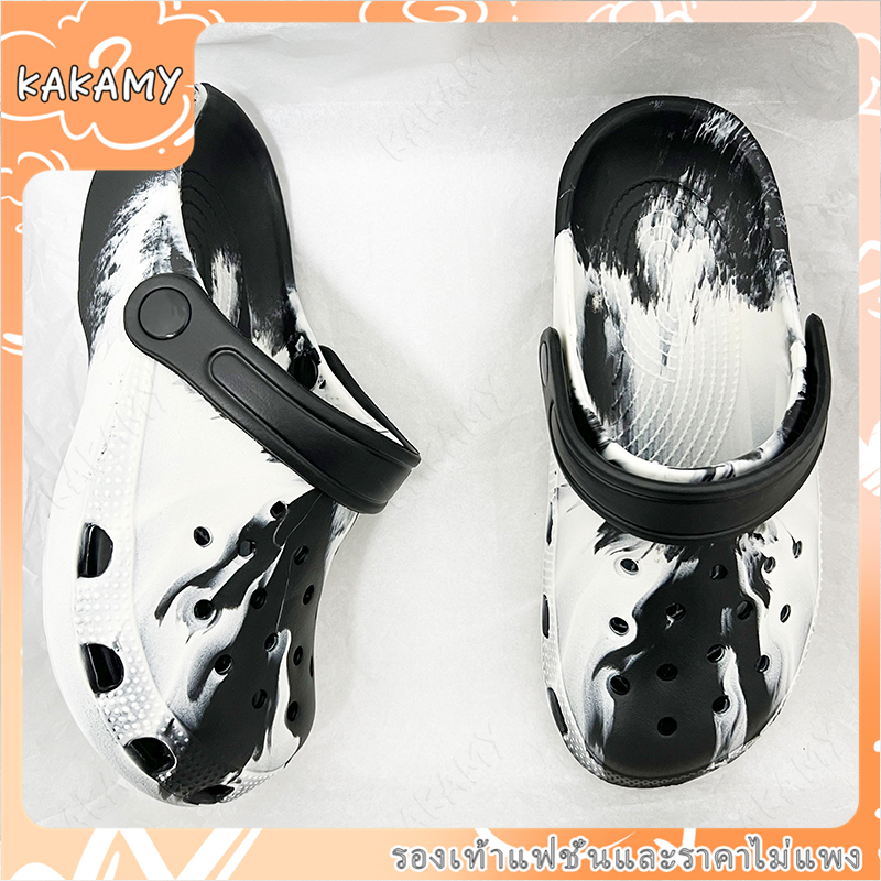 KAKAMY รองเท้าแตะชายหาด รองเท้าหัวโตแบบมีรู สไตล์เกาหลี DIY แฟชั่น พื้นหนา
