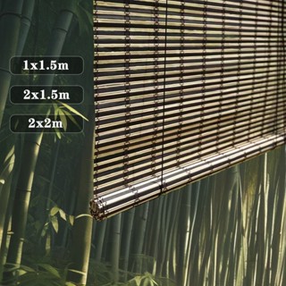 【พร้อมแล้ว】มู่ลี่ไม้ไผ่ รุ่นลายสลับสีดำ ไม้หนาเกรดA บังแดดแล…