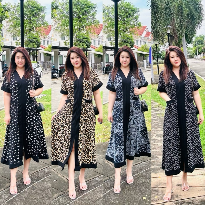 เดรสสาวอวบ อก 38-50 ผ้าเด้งไอทีวาย แต่งสาบหน้า มีกระเป๋า 2 ข้าง Clothing Dress Women ผู้หญิง เสื้อผ้า plussize