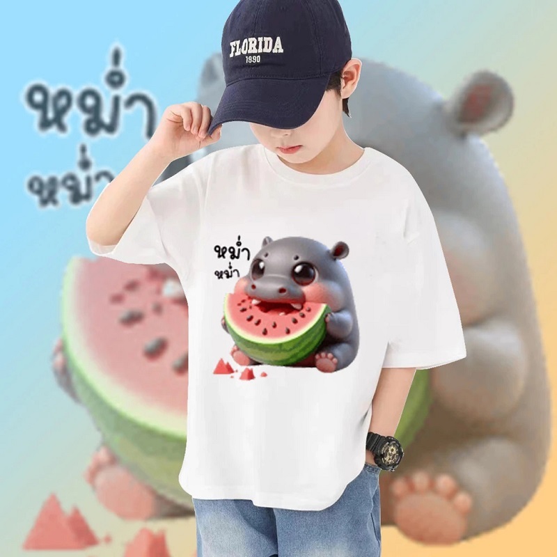 Yout-children kids เสื้อยืด แตงโม & หมูเด้ง ขาหมู แอนด์เดอะแก๊ง MOO DENG เด็กโต แขนสั้น เด็กผู้ชาย/cute girl สไตล์เกาหลี