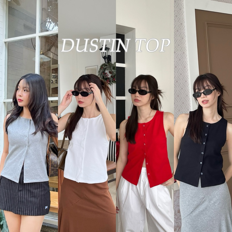 DUSTIN TOP - เสื้อแขนกุดดีเทลกระดุมหน้า เนื้อผ้ายืดผ้าหนา (nita.bkk)