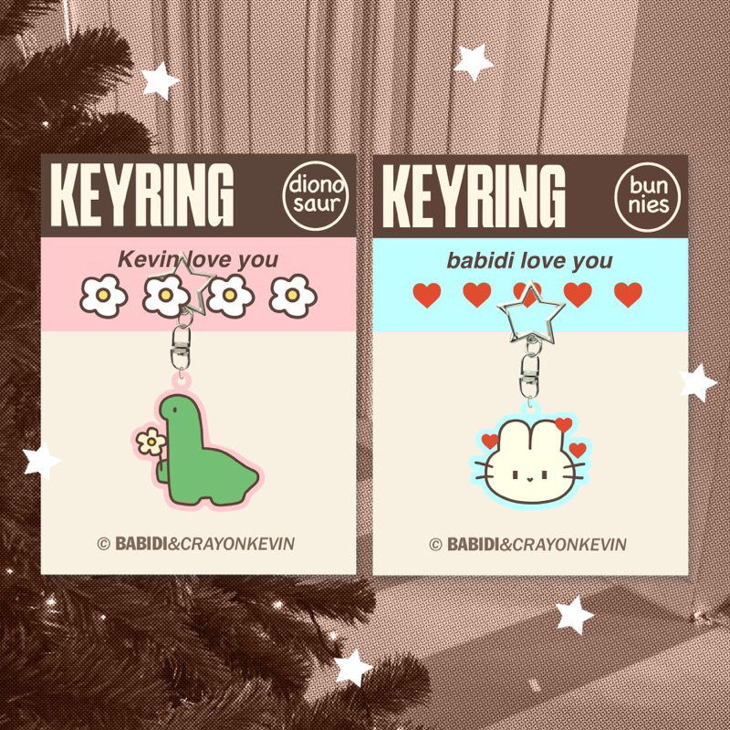 (MINI KEYRING) DINO&BUNNY พวงกุญแจอะคริลิคสีทึบ