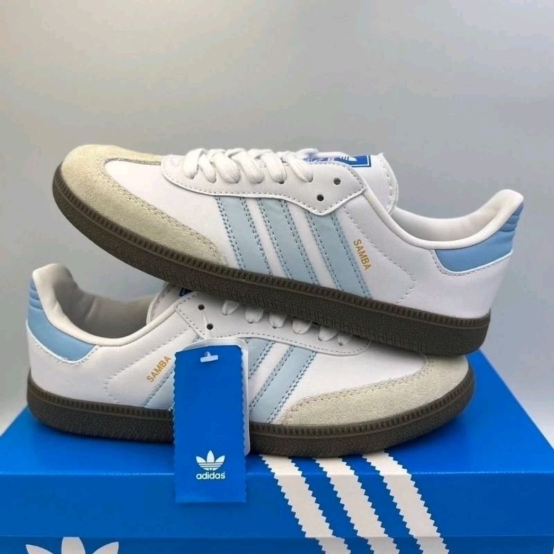 รองเท้า Adidas Samba White Blue Unisex ใส่ได้ทั้ง ชาย หญิง [ ของแท้💯 พร้อมส่ง ]