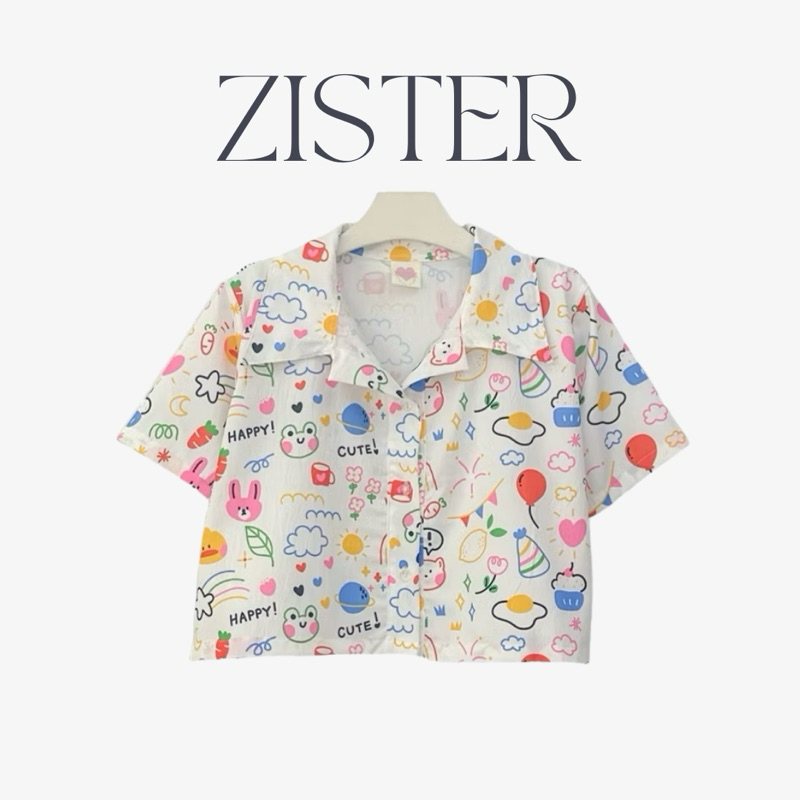 ZISTER | เสื้อเชิ้ตผ้าครัชพิมพ์ลายการ์ตูน ZS0152_CR