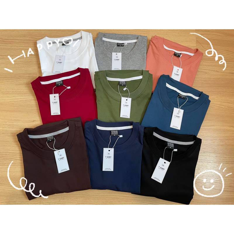 เสื้อยืด แขนสั้นสีพื้นผ้า Cotton 100 % ไม่หด ไม่ย้วย
