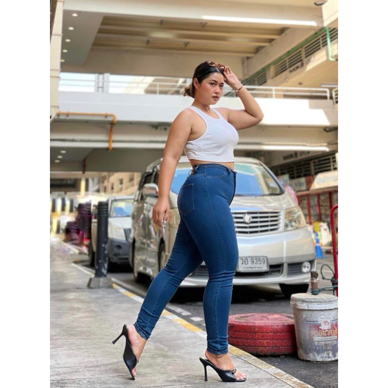 Gondeng Plus Size Jeans กางเกงยีนส์ก้นเด้งสาวพลัสไซส์ (ผ้ายืด-เอวสูง)