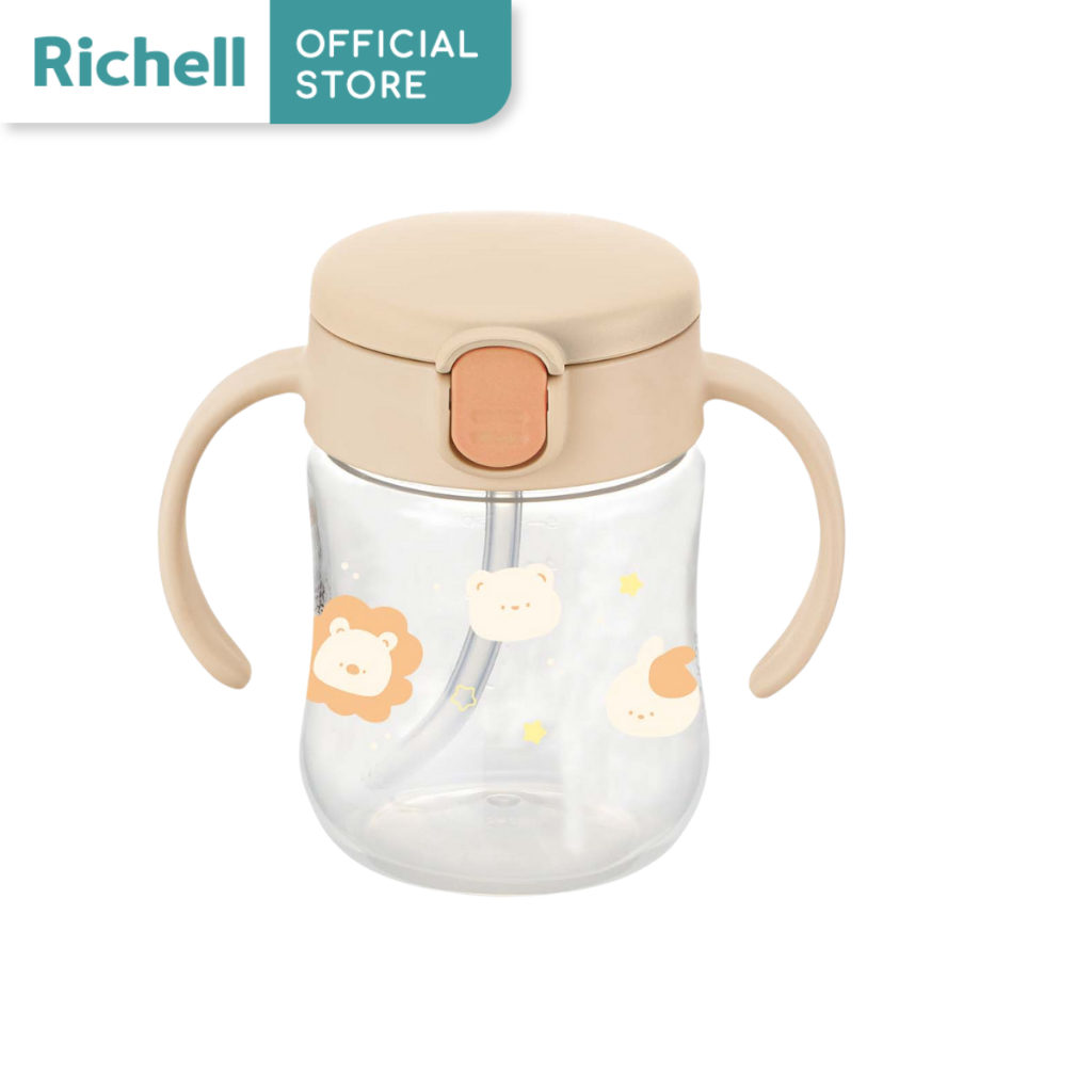 Richell(ริเชลล์) แก้วหัดดื่มกันสำลัก รุ่น TLI สเต็ป 2 ขนาด 200มล. หลอดกันสำลัก Straw Mug