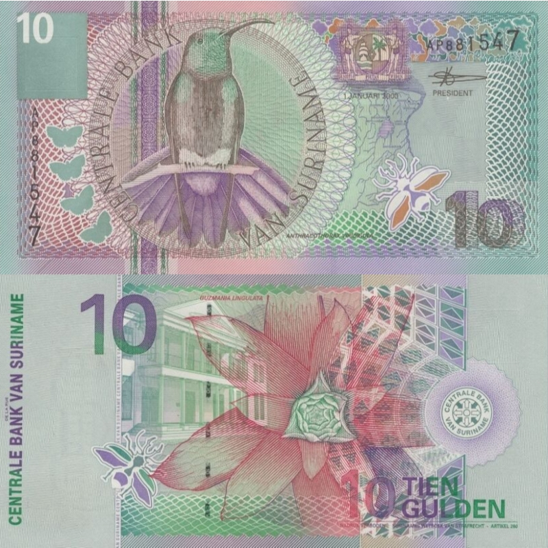 SURINAME 10 Gulden 2000 P 147 UNC Foxing