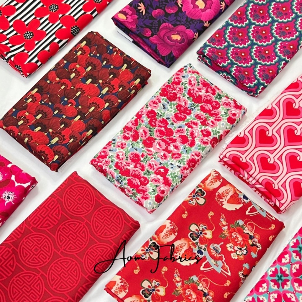 Aom Fabrics ลายตรุษจีน ผ้าไหมอิตาลี่เกรดA 120 แกรม หน้ากว้าง 58 นิ้ว เนื้อนุ่มลื่น ไม่บาง ลายสวยมากก