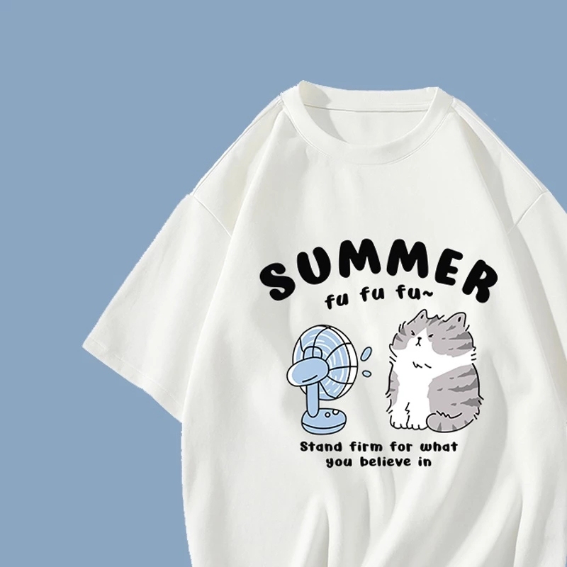 Top.street เสื้อยืด cat ลายการ์ตูนน่ารักหลวม ใส่ได้ทั้งชาย-หญิง ใส่สบาย ทรงหลวม โอเวอร์ไซส์ แฟชั่น เสื้อสาวอวบ เสื้อ 3xl