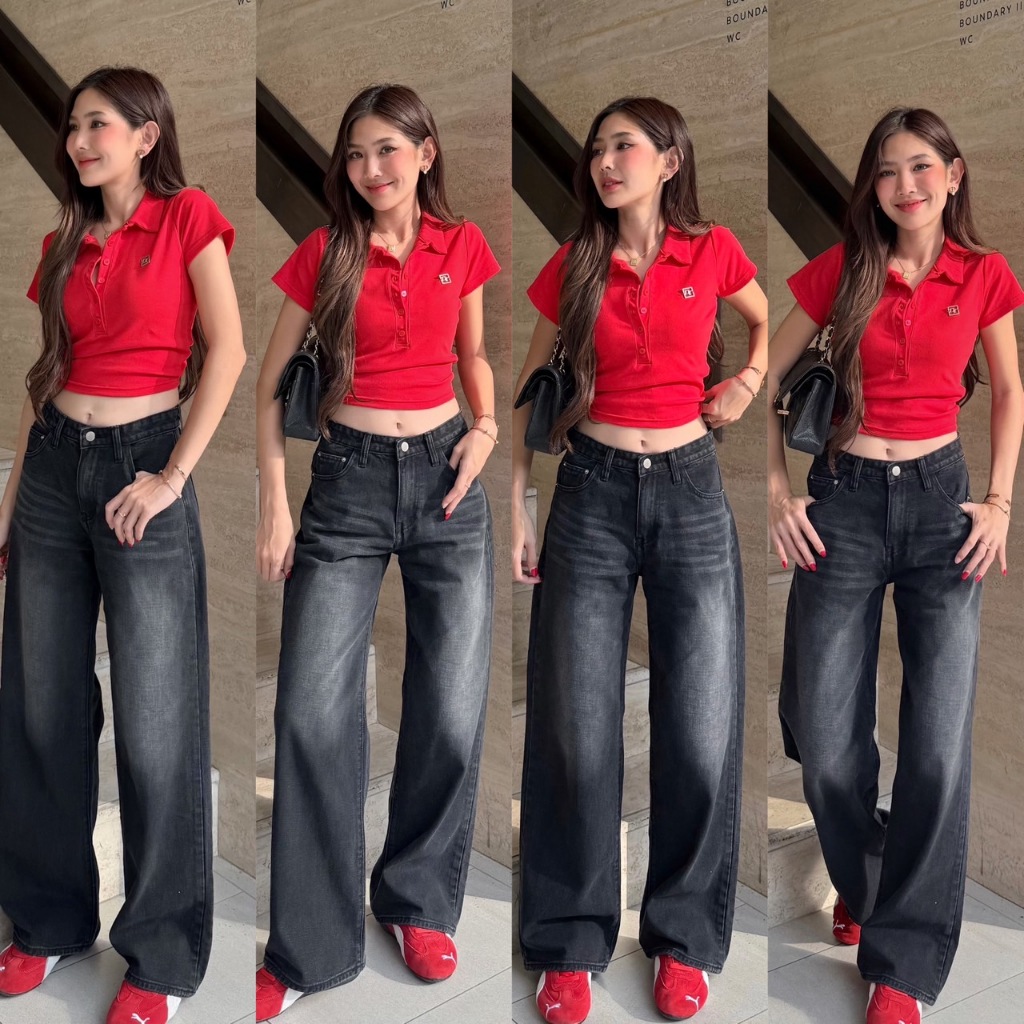 NICHARIS - กางเกงยีนส์เอวกลาง/เอวต่ำ รุ่น Breaky Jeans