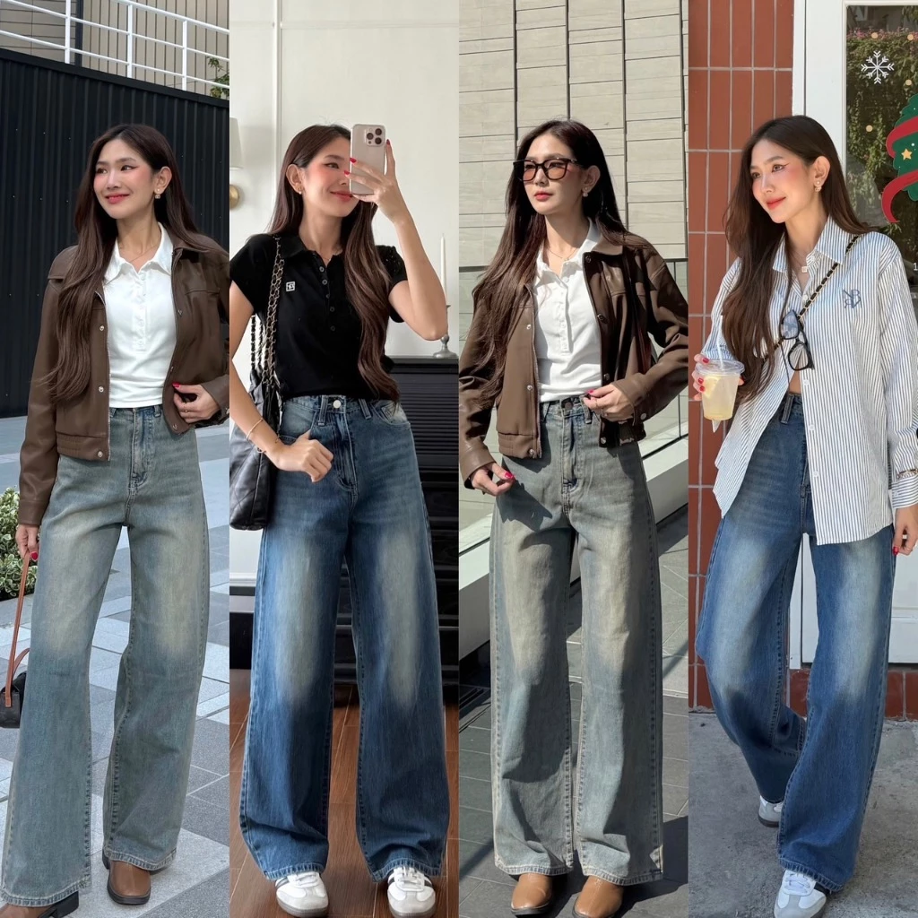 NICHARIS - กางเกงยีนส์ทรงกระบอกใหญ่ รุ่น Brooklyn Jeans