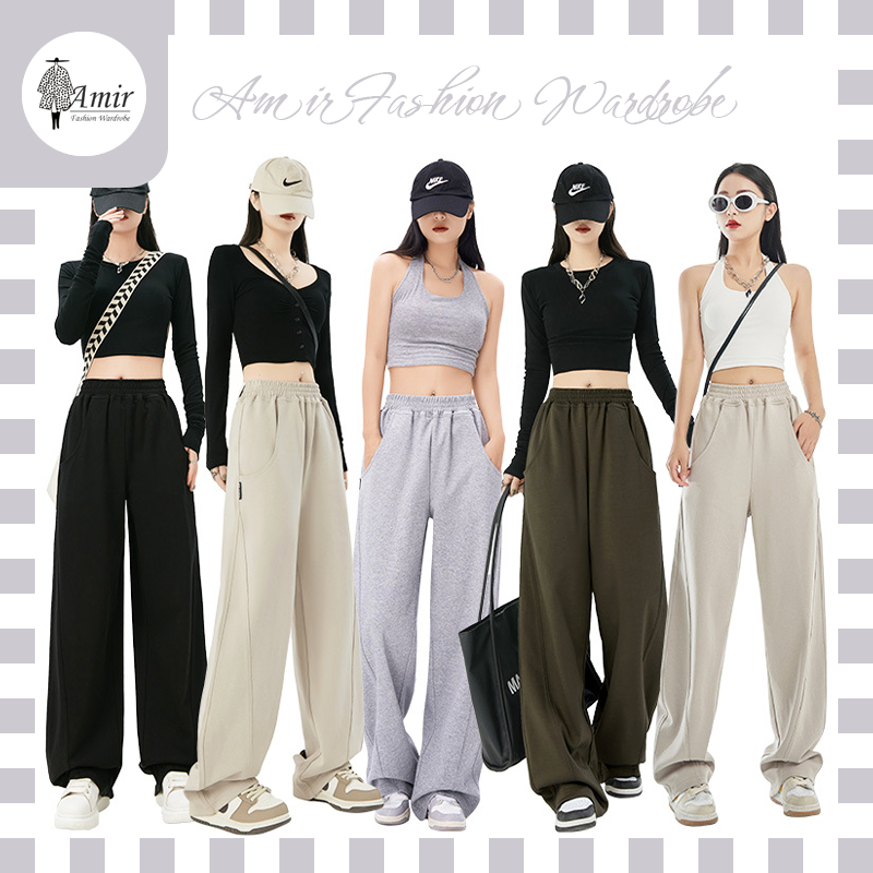 🤗กางเกงลำลองผู้หญิงสไตล์เกาหลี กางเกงกีฬา กางเกงขากว้าง กางเกงเอวสูง ผ้าใส่สบาย มี 6 สี