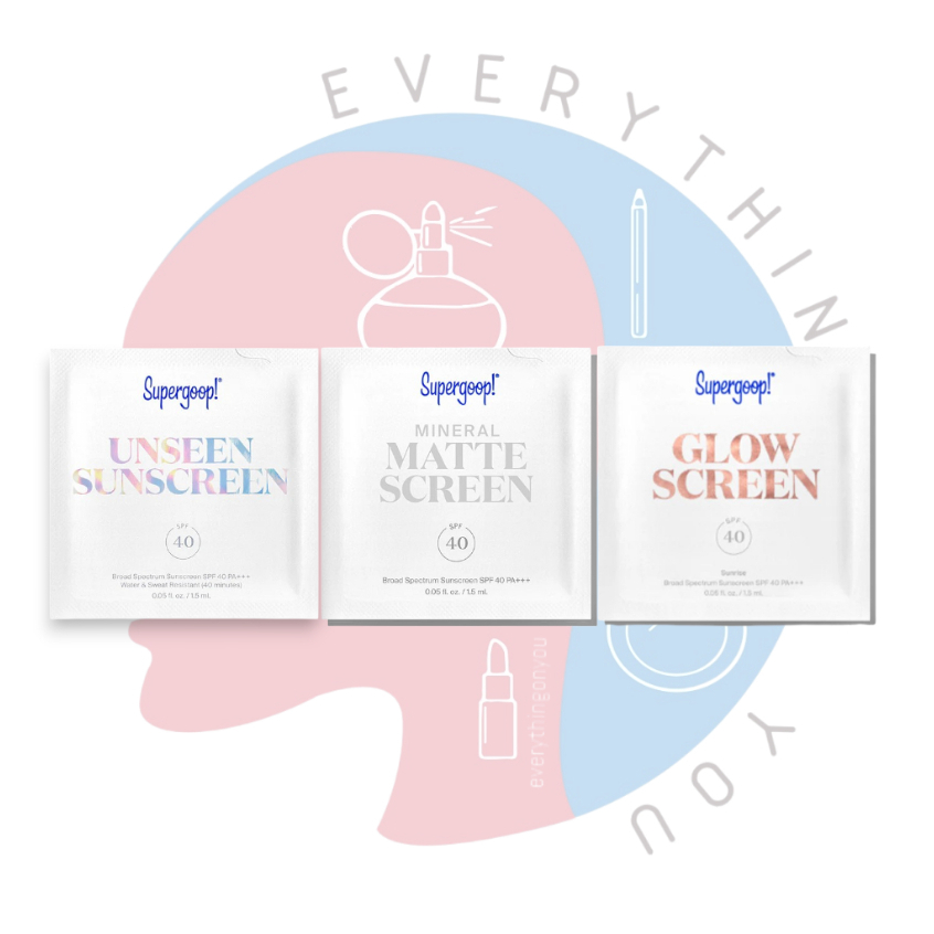 [พร้อมส่ง] *ขนาดทดลอง* Supergoop! Glow Screen Sunscreen / Matte Screen 100% Mineral / Unseen Sunscreen 1.5 ml (ซอง)