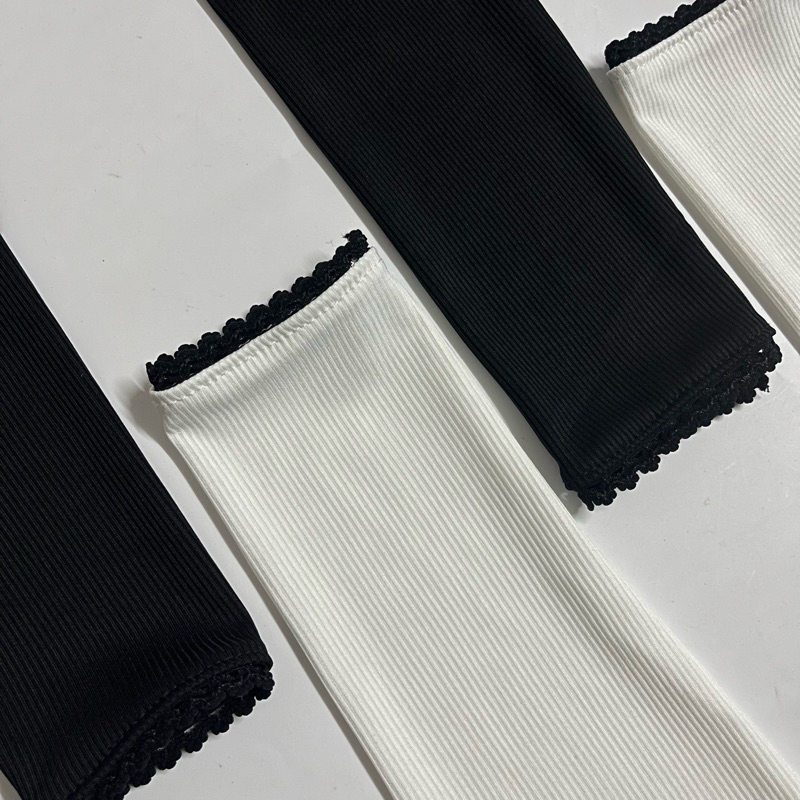 🖤ปอกเเขนขอบระบายหยักสีดำ🖤 ปอกเเขนมุสลิมะห์ผ้าร่องพรีเมี่ยมยืด