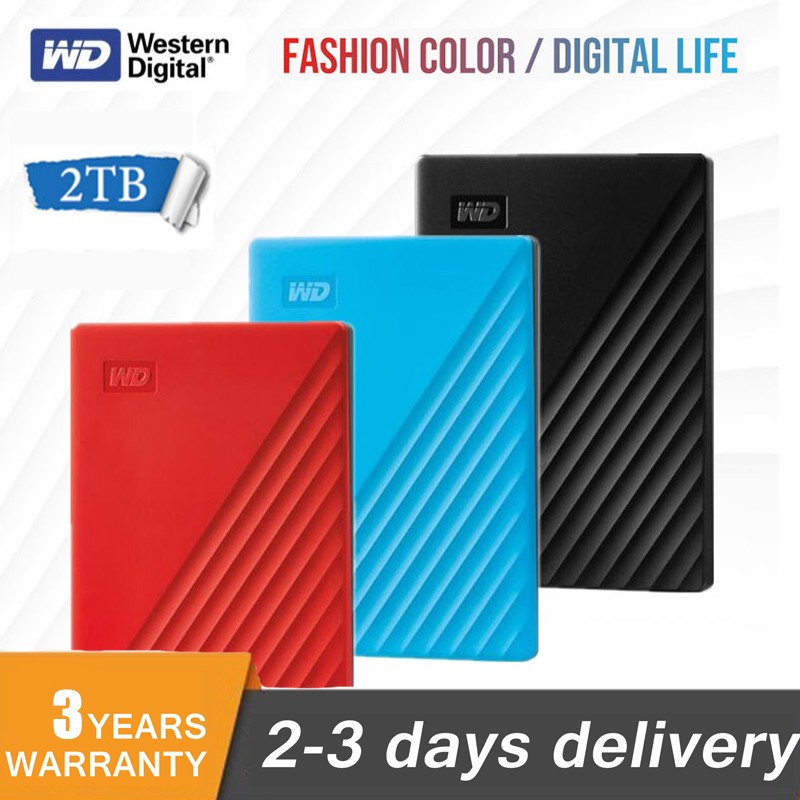 【จัดส่งในพื้นที่】WD External Harddisk My Passport HHD ฮาร์ดดิสก์แบบพกพา 2TB ฮาร์ดไดรฟ์ภายนอก รับประก