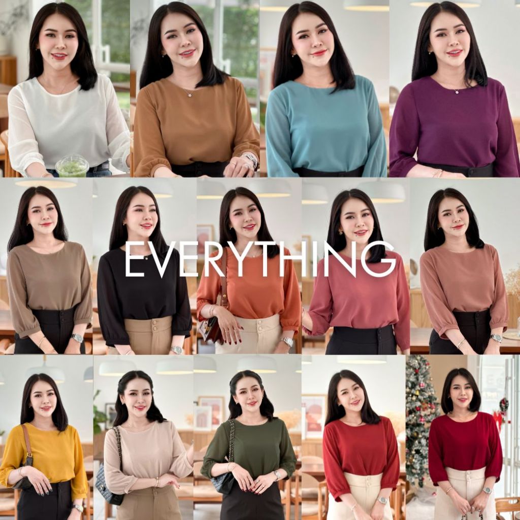 Everything2019 เสื้อผู้หญิงคอกลม รุ่นคุณนาย แขน5ส่วน (1908-1)