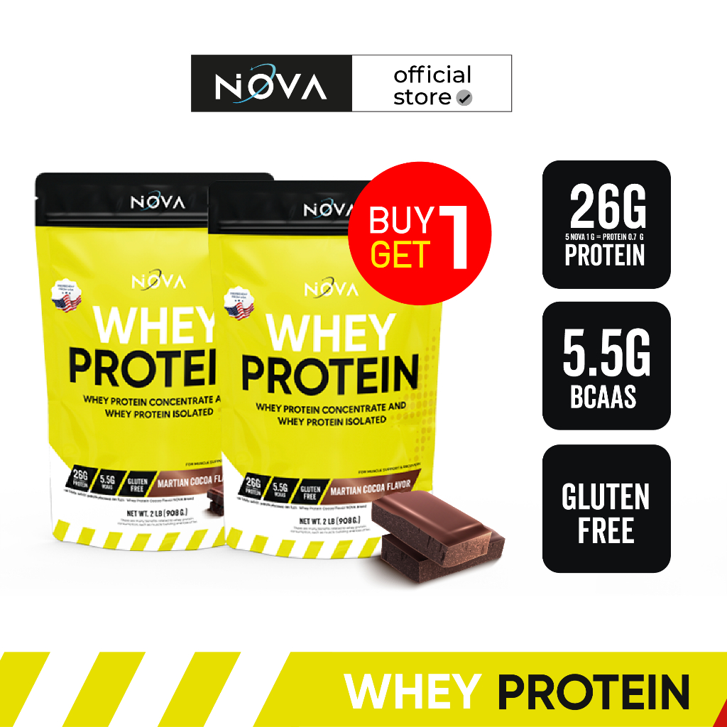 [1แถม1] Nova Whey Protein Concentrated and Isolated : รสMartianCocoaFlavor เวย์โปรตีน 1 ถุง 2lb. / 908g. หมดเขต17/02/68