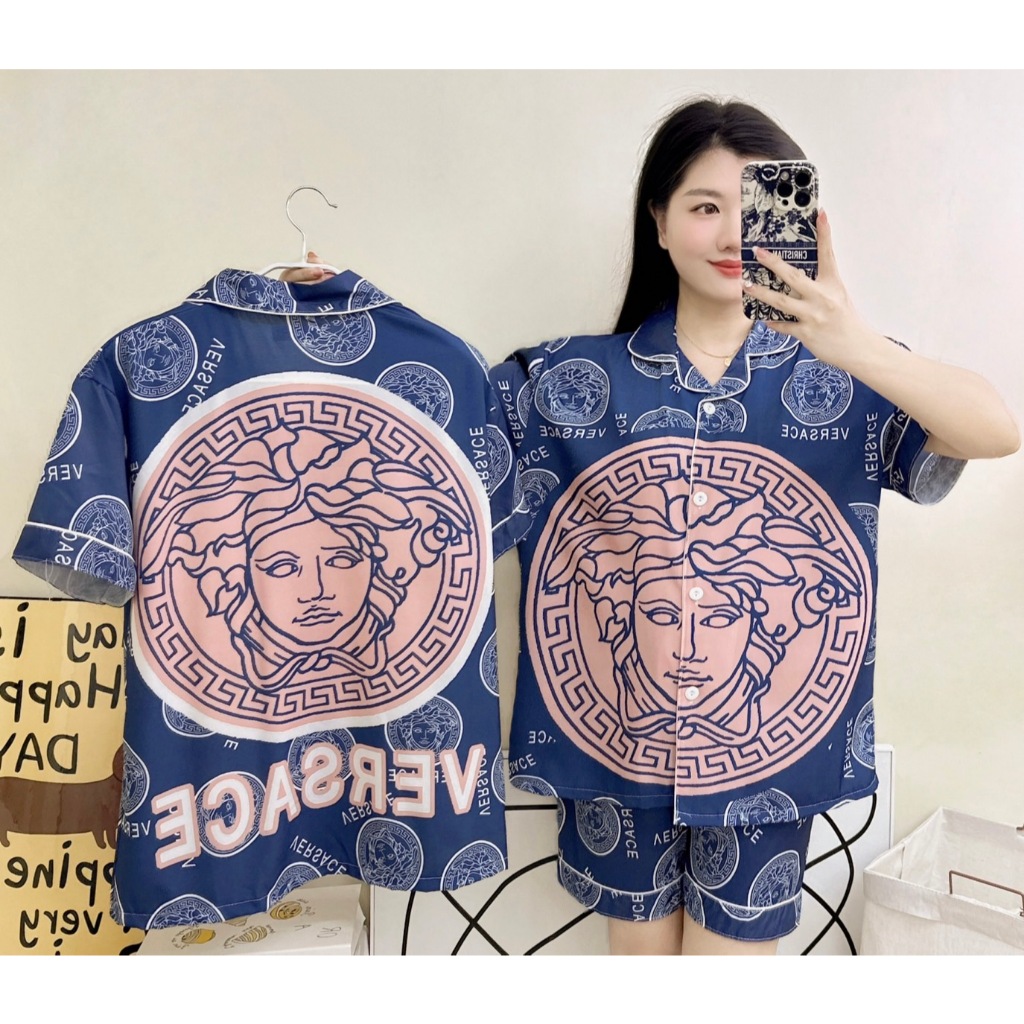 ไหมเกาหลีลาย.44SS.แขนสั้น+ขาสั้น ชุดนอน ขนาดฟรีไซด์ 35กก-70กก ใส่ได้