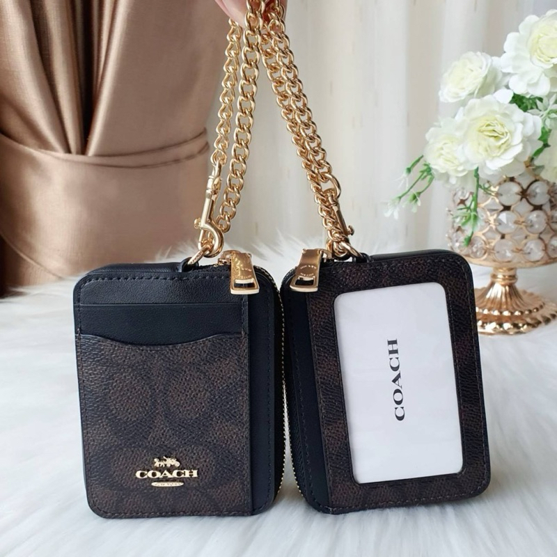 COACH CW883 / 6303 ZIP CARD CASE กระเป๋าใส่บัตร ใส่เหรียญ ใส่แบงค์พับครึ่งได้ มีสายห้อยกับ