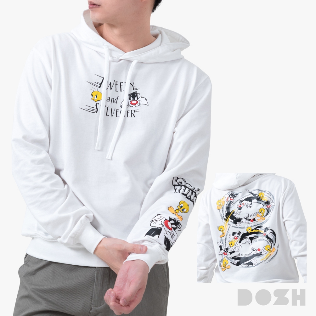 DOSH MEN'S FRENCH TERRY HOODIE LOONEY TUNES เสื้อฮู้ด DLTMJ5000-WH (S-XL)