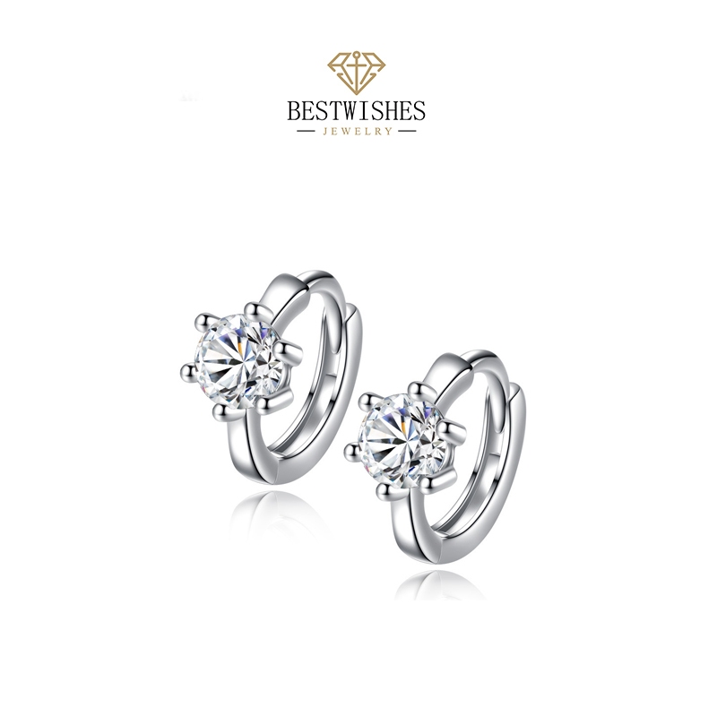 Jewelry ต่างหูเพชร ต่างหูกลม ต่างหูทองคำขาว ต่างหูแฟชั่น E011H ของขวัญสำหรับแฟน
