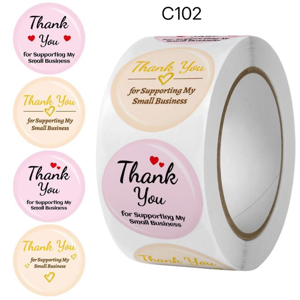 สติ็กเกอร์ขอบคุณ Thankyou ม้วนละ500ดวง ขนาด2.5ซม.ลายน่ารักๆ แทนคำขอบคุณ มีให้เลือกหลายแบบ
