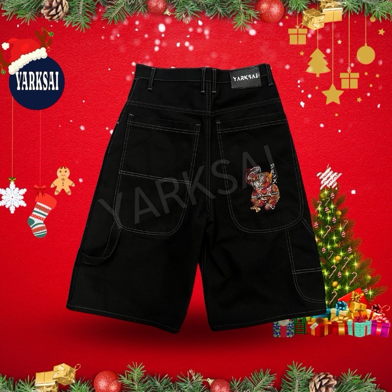 [ลด 20% กรอกโค้ด INC620WI]YARKSAIJEANS - กางเกงสามส่วนทรงสเก็ตสีดำ แถมป้ายห้อย